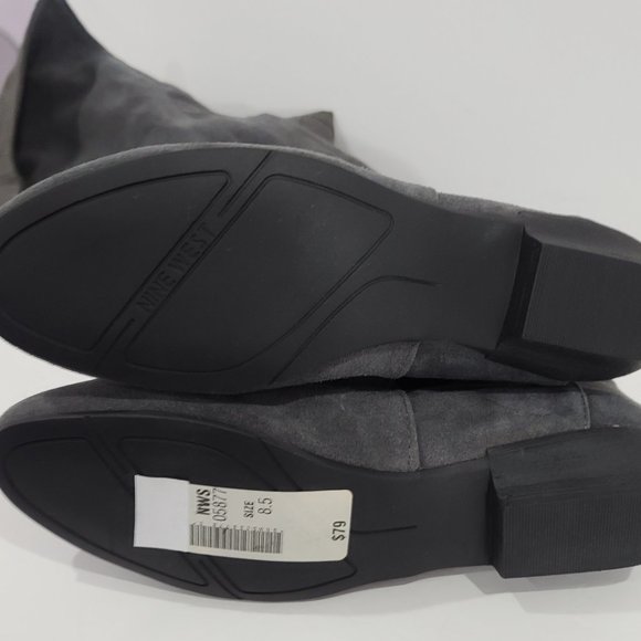 $105 Discount ✅ Nine West SITCOM Over the Knee Grey Suede Boots 8½M  ✨ NEW - Picture 8 of 12